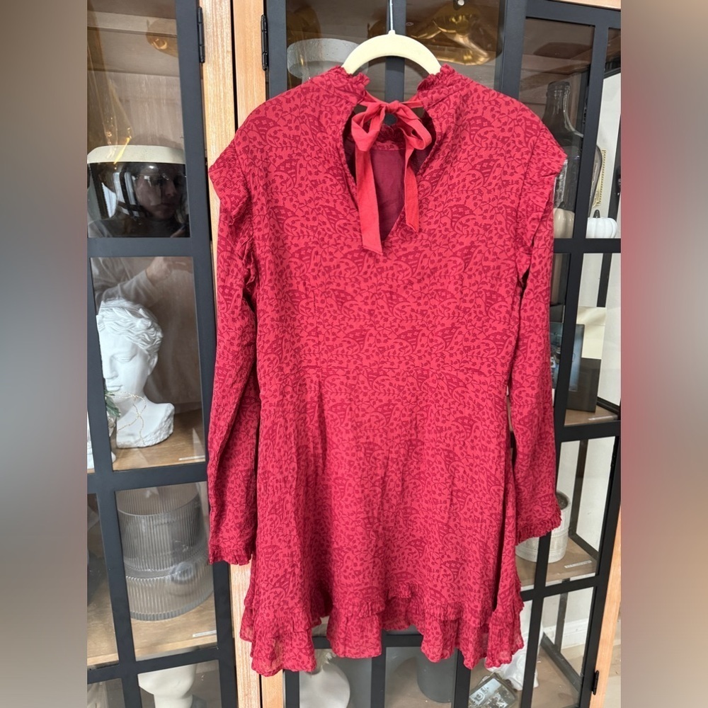 Cleobella Dixie Mini Dress Kerala Block Print long sleeve ruffle bow mock neck - Picture 4 of 12